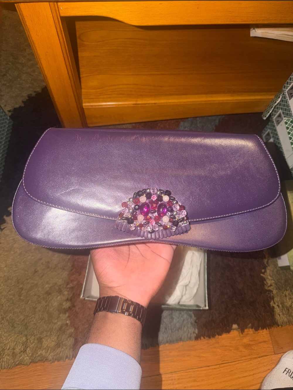 J.Renee Purple Jeweled Satin Clutch